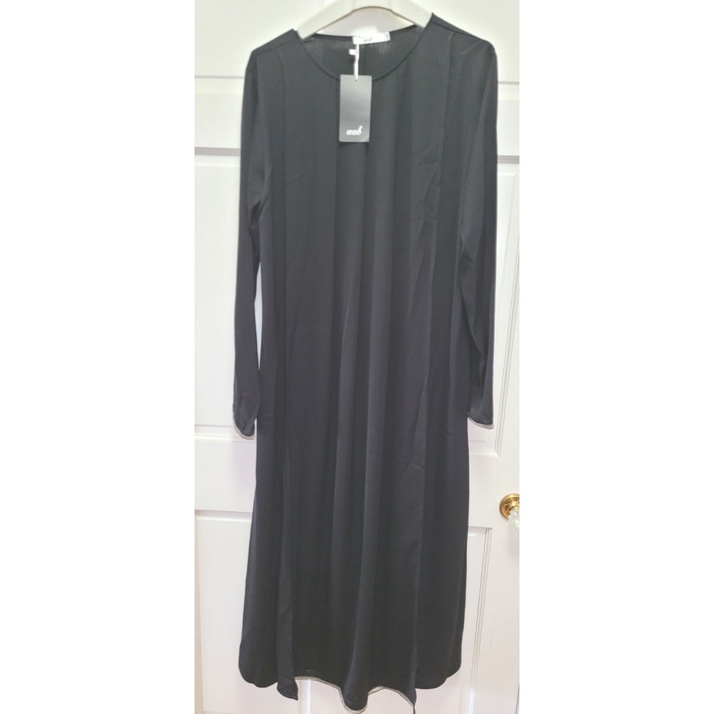 AAB Pave Trim Abaya Modest Wear Long‎ Dress w/ Attached Scarf - Black - Sz 54